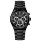 Branded wrist watch for men in pakistan. A black analog watch with a stainless steel band and a chronograph dial.