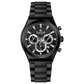 Branded wrist watch for men in pakistan. A black analog watch with a stainless steel band and a chronograph dial.