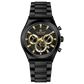 Branded wrist watch for men in pakistan. A black analog watch with a stainless steel band and a chronograph dial.