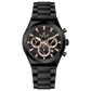 Branded wrist watch for men in pakistan. A black analog watch with a stainless steel band and a chronograph dial.