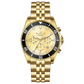 A gold-toned stainless steel Timezone watch with a chronograph function, a stainless steel band. A branded Timezone Watches stainless steel watch with a golden dial, gold hands and a date display. Discover timezone watches: elegant branded wrist watch for men in pakistan.