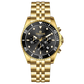 A gold-toned stainless steel Timezone watch with a chronograph function, a stainless steel band. A branded Timezone Watches stainless steel watch with a silver dial, rose gold hands and a date display. Discover timezone watches: elegant branded wrist watch for men in pakistan.