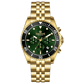 A branded Timezone Watches stainless steel watch with a green dial, gold hands and a date display. Discover timezone watches: elegant branded wrist watch for men in pakistan.