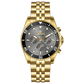 A gold-toned stainless steel Timezone watch with a chronograph function, a stainless steel band. A branded Timezone Watches stainless steel watch with a silver dial, gold hands and a date display. Discover timezone watches: elegant branded wrist watch for men in pakistan.