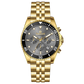 A gold-toned stainless steel Timezone watch with a chronograph function, a stainless steel band. A branded Timezone Watches stainless steel watch with a silver dial, gold hands and a date display. Discover timezone watches: elegant branded wrist watch for men in pakistan.