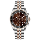 A stainless steel timezone watch with a silver dial, rose gold hands and a rose gold band. Discover timezone watches: elegant branded wrist watches for men in pakistan.
