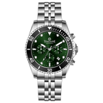 A silver stainless steel chronograph watch with a silver band and a silver case. The watch has a analog-digital display and multiple sub-dials. A branded Timezone Watches stainless steel watch with a silver dial, rose gold hands and a date display. Discover timezone watches: elegant branded wrist watch for men in pakistan.