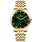Branded wrist watch for men in pakistan. A gold-colored stainless steel Evertime Pulse watch with a green dial and diamond-like embellishments, displayed against a plain background.
