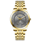 Branded wrist watch for men in pakistan. A gold-colored stainless steel Evertime Pulse watch with a white dial and diamond-like embellishments, displayed against a plain background.