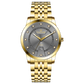 Branded wrist watch for men in pakistan. A gold-colored stainless steel Evertime Pulse watch with a white dial and diamond-like embellishments, displayed against a plain background.