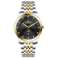 Branded wrist watch for men in pakistan. A two-tone stainless steel Evertime Aura watch with a silver dial, gold casing, and a date display, accompanied by a link strap.