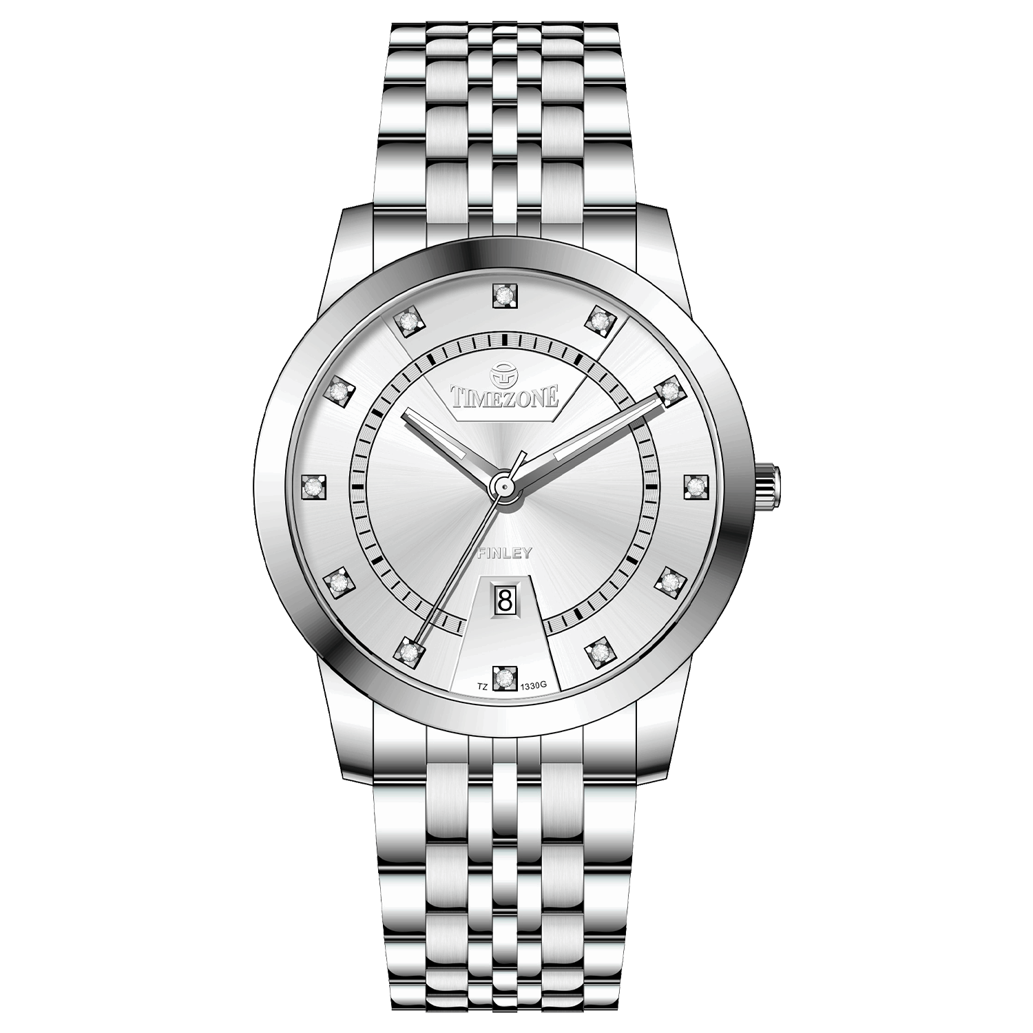 Branded wrist watch for men in pakistan. A silver-colored Evertime watch with a stainless steel band and a crystal mineral glass dial cover.