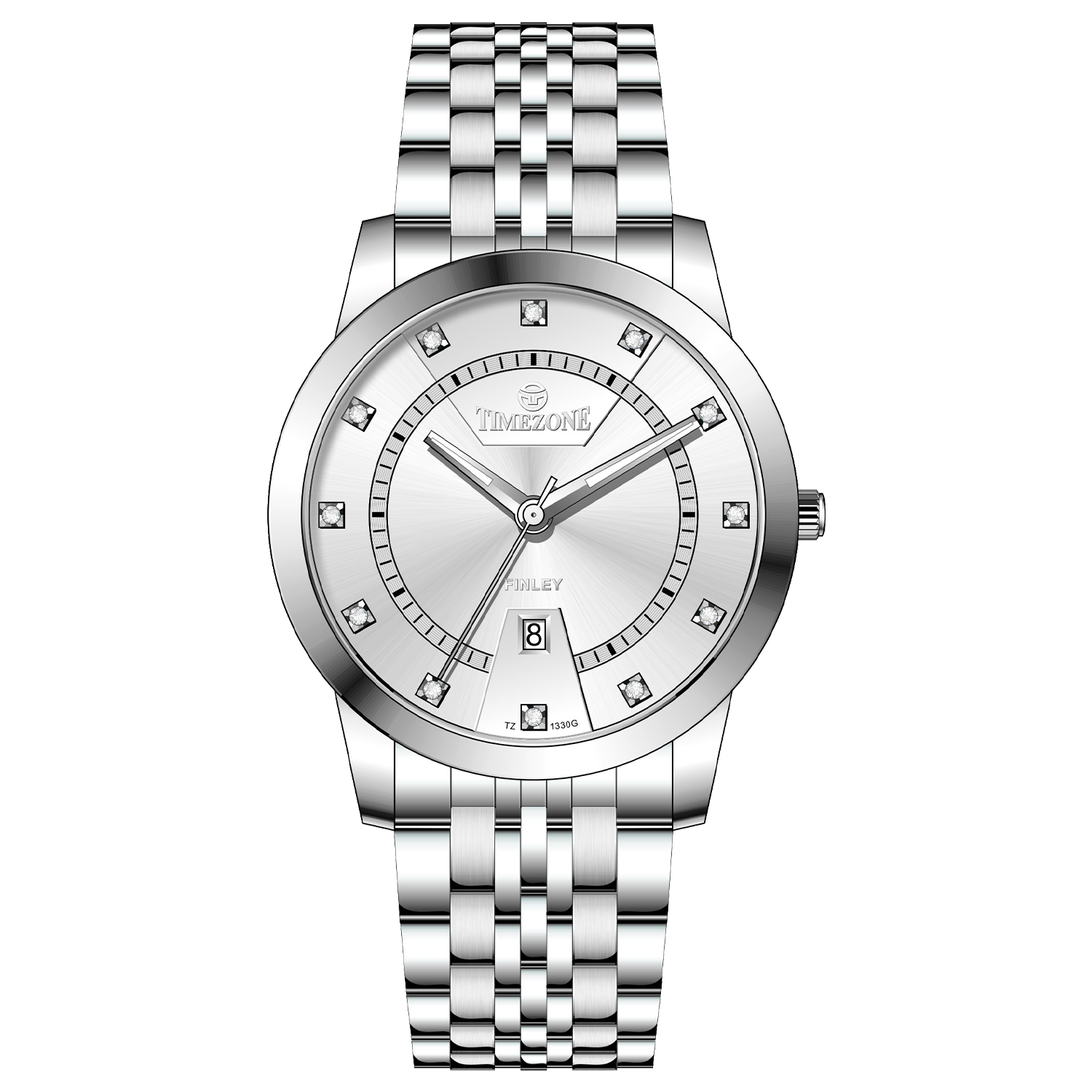 Branded wrist watch for men in pakistan. A silver-colored Evertime watch with a stainless steel band and a crystal mineral glass dial cover.
