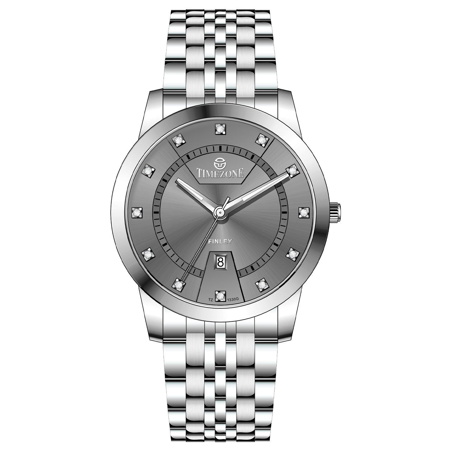 Branded wrist watch for men in pakistan. A silver-colored Evertime watch with a stainless steel band and a crystal mineral glass dial cover.