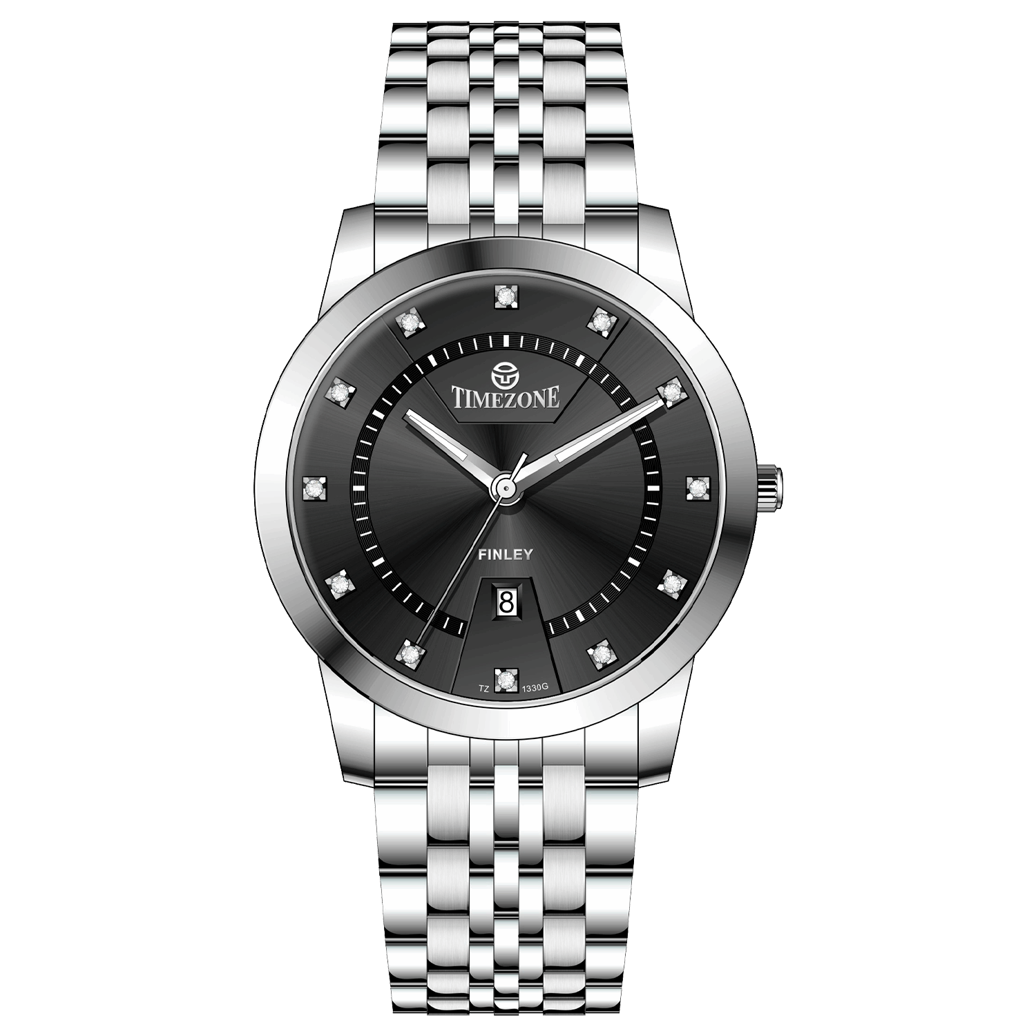 Branded wrist watch for men in pakistan. A silver-colored Evertime watch with a stainless steel band and a crystal mineral glass dial cover.