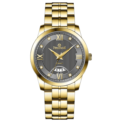 A stainless steel Timezone watch with a gold-tone band. Discover timezone watches: elegant branded wrist watches for men in pakistan.