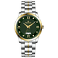 A stainless steel TimeZone watch with a silver dial, gold hands, and a stainless steel band. Discover timezone watches: elegant branded wrist watches for men in pakistan.