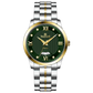 A stainless steel TimeZone watch with a silver dial, gold hands, and a stainless steel band. Discover timezone watches: elegant branded wrist watches for men in pakistan.