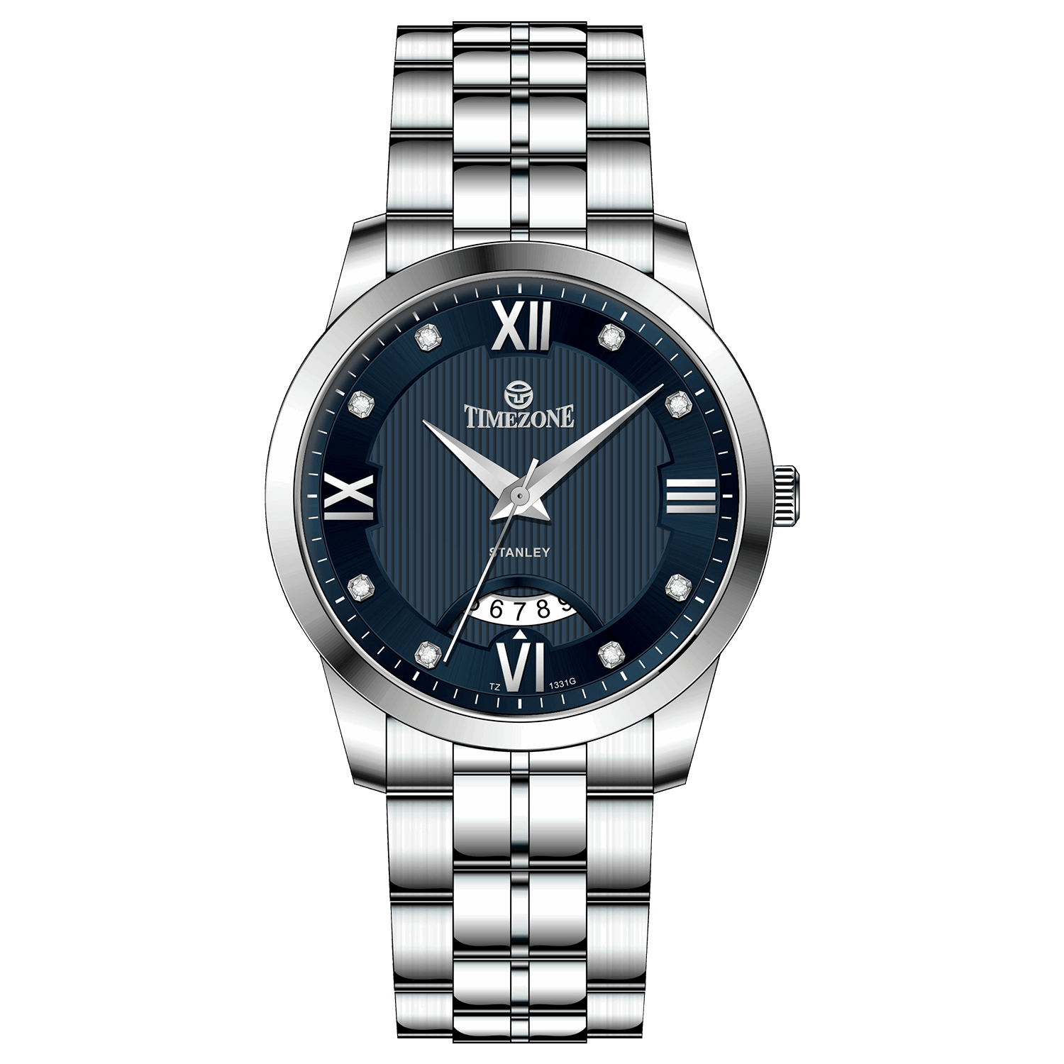 A silver stainless steel timezone watch with a round dial, stainless steel band, and a date display. Discover timezone watches: elegant branded wrist watches for men in pakistan.