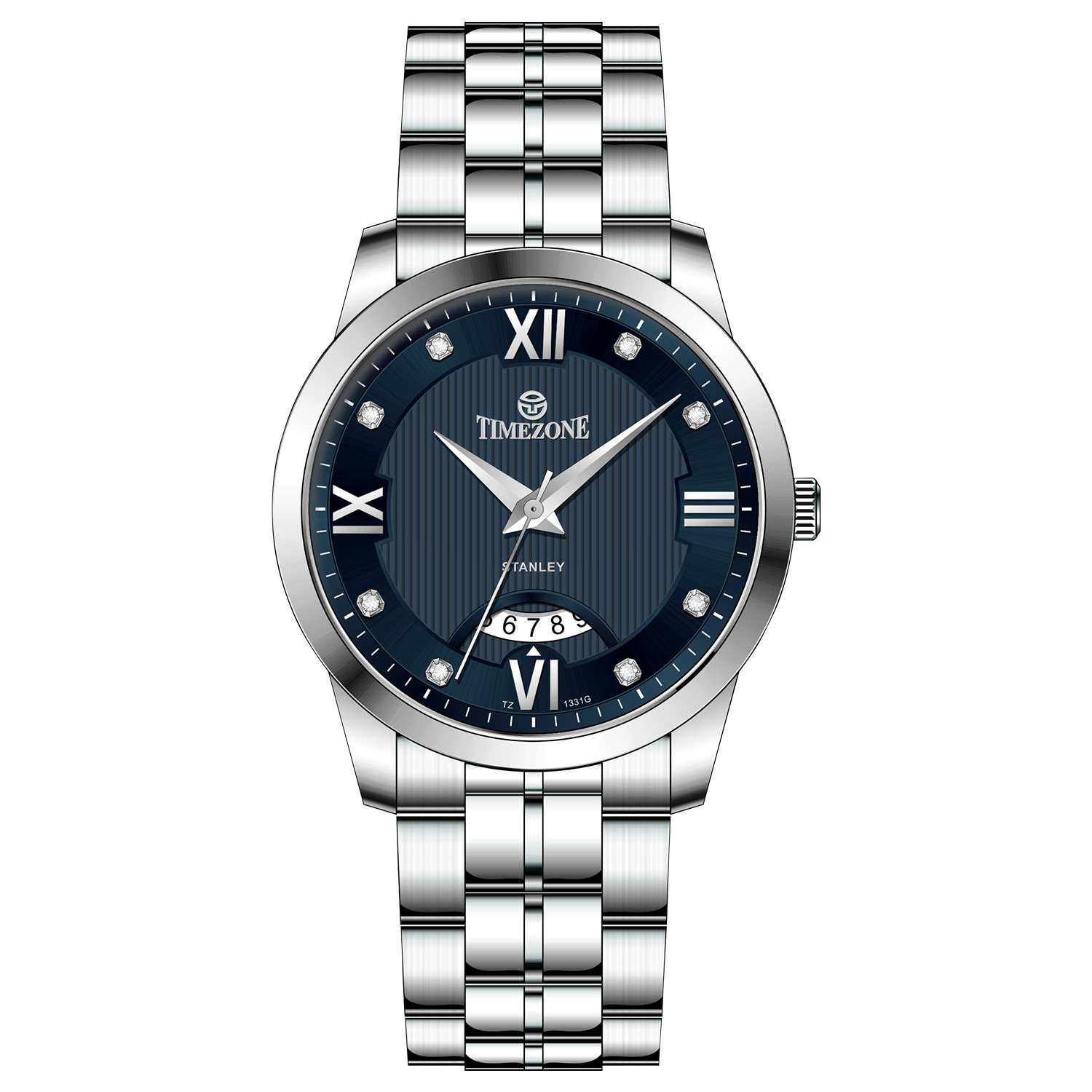 A silver stainless steel timezone watch with a round dial, stainless steel band, and a date display. Discover timezone watches: elegant branded wrist watches for men in pakistan.
