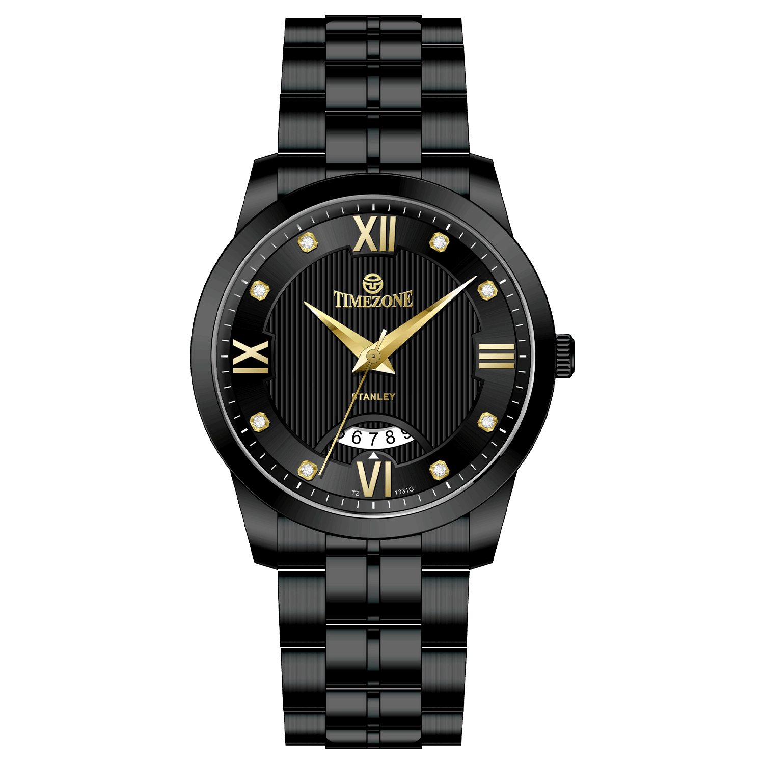 A black stainless steel Timezone watch, featuring a stainless steel band and a date display. Discover timezone watches: elegant branded wrist watches for men in pakistan.