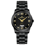 A black stainless steel Timezone watch, featuring a stainless steel band and a date display. Discover timezone watches: elegant branded wrist watches for men in pakistan.