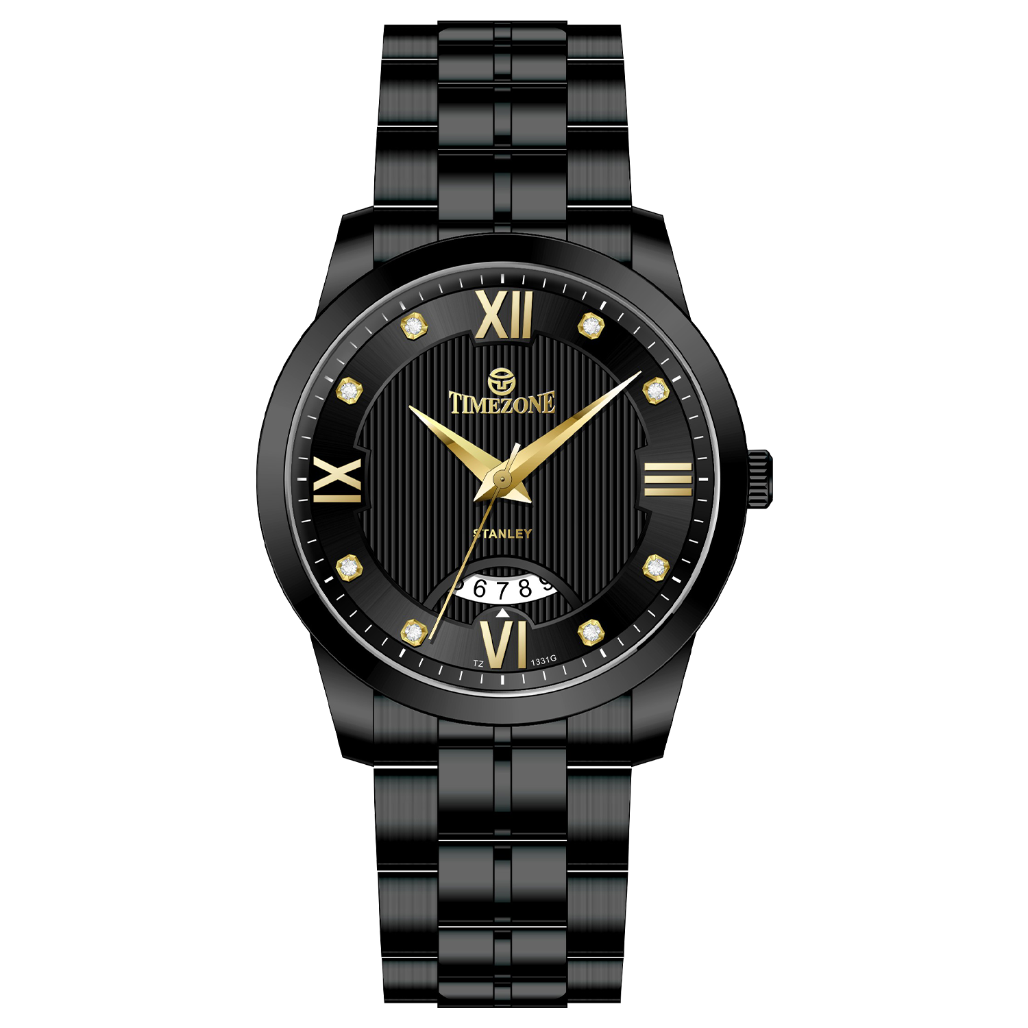A black stainless steel Timezone watch, featuring a stainless steel band and a date display. Discover timezone watches: elegant branded wrist watches for men in pakistan.