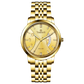 A Timezone branded watch with a stainless steel band and a gold-tone case featuring a white dial with black hands and markers. Discover timezone watches: elegant branded wrist watches for men in pakistan.