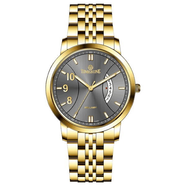 A Timezone brand watch with a stainless steel band and a gold-tone case. Discover timezone watches: elegant branded wrist watches for men in pakistan.