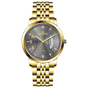 A Timezone brand watch with a stainless steel band and a gold-tone case. Discover timezone watches: elegant branded wrist watches for men in pakistan.