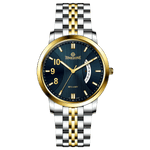 A Timezone watch with a stainless steel band and a silver dial featuring gold accents and markers. Discover timezone watches: elegant branded wrist watches for men in pakistan.