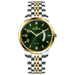 A Timezone watch with a stainless steel band and a silver dial featuring gold accents and markers. Discover timezone watches: elegant branded wrist watches for men in pakistan.