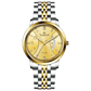 A Timezone watch with a stainless steel band and a silver dial featuring gold accents and markers. Discover timezone watches: elegant branded wrist watches for men in pakistan.