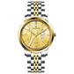 A Timezone watch with a stainless steel band and a silver dial featuring gold accents and markers. Discover timezone watches: elegant branded wrist watches for men in pakistan.