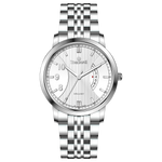 A silver TIMEZONE watch with a stainless steel band and pearl dial surrounded by a silver case and a silver chain. Discover timezone watches: elegant branded wrist watches for men in pakistan.