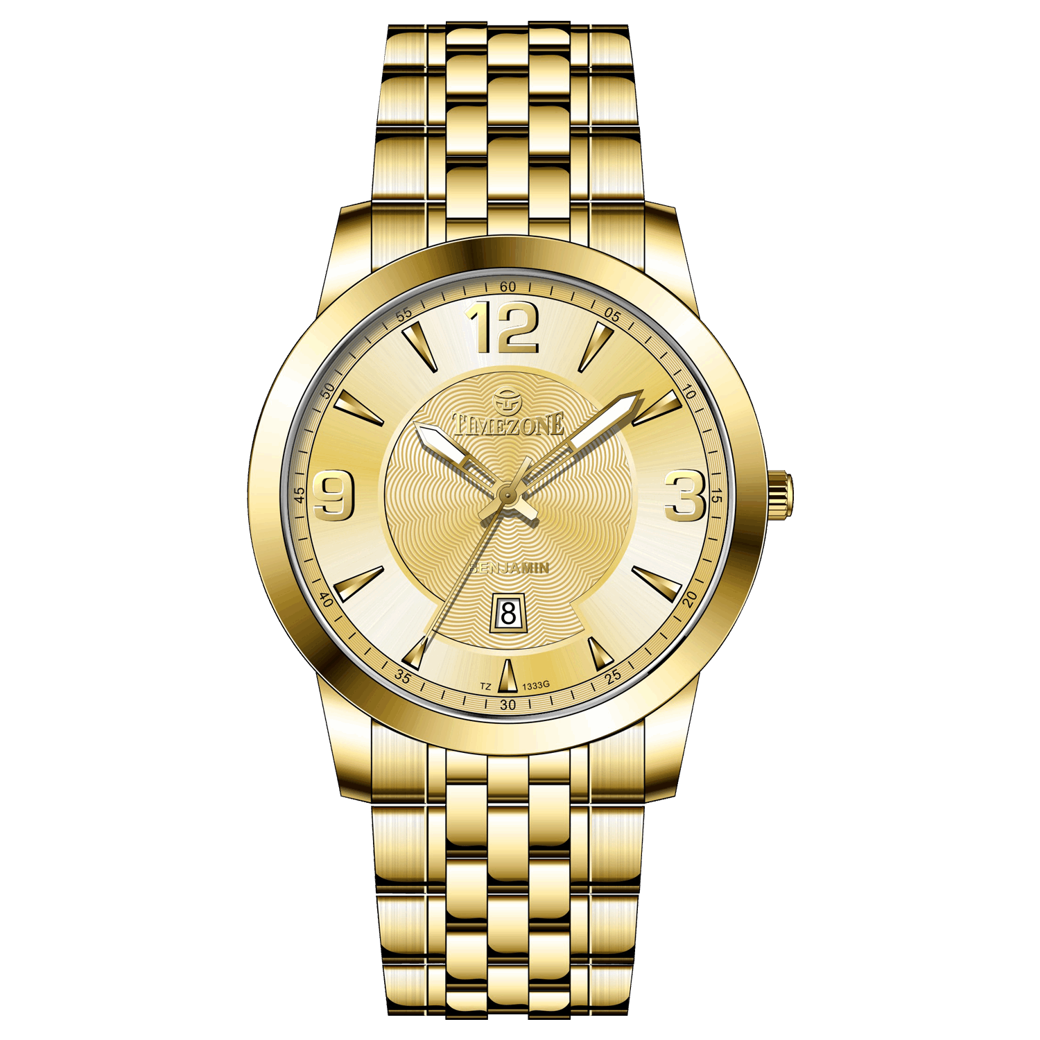 A silver-toned timezone watch with a gold stainless steel band and casing, featuring a analog display and a date function. Discover timezone watches: elegant branded wrist watches for men in pakistan