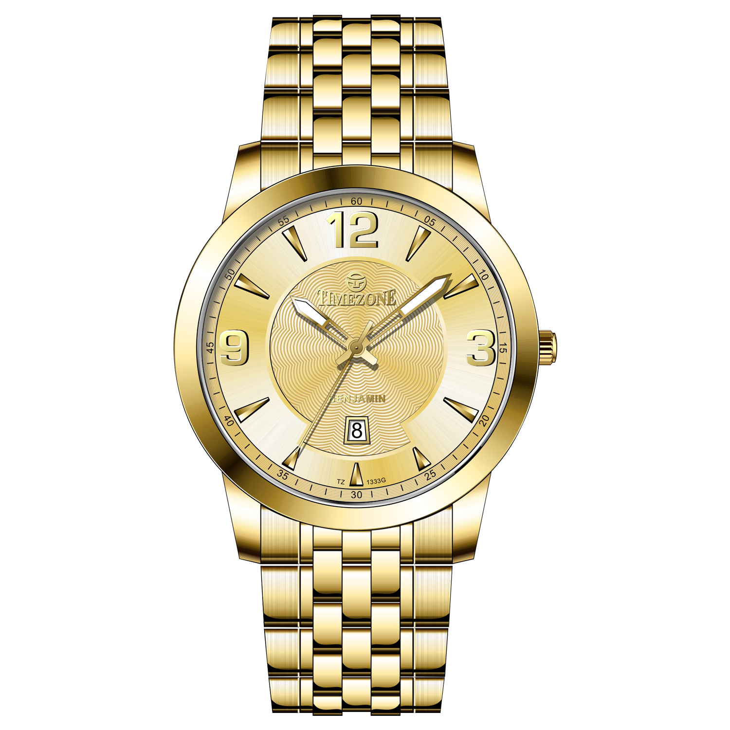 A silver-toned timezone watch with a gold stainless steel band and casing, featuring a analog display and a date function. Discover timezone watches: elegant branded wrist watches for men in pakistan