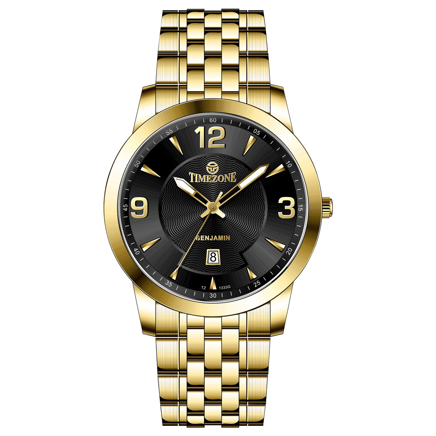 A silver-toned Timezonewatch with a gold stainless steel band and casing, featuring a analog display and a date function. Discover timezone watches: elegant branded wrist watches for men in pakistan