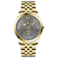 A silver-toned Timezone watch with a gold stainless steel band and casing, featuring a analog display and a date function. Discover timezone watches: elegant branded wrist watches for men in pakistan