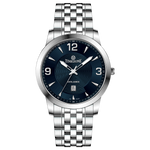 A silver stainless steel Infinity Stratos watch with a stainless steel band and a hardened crystal mineral glass dial.