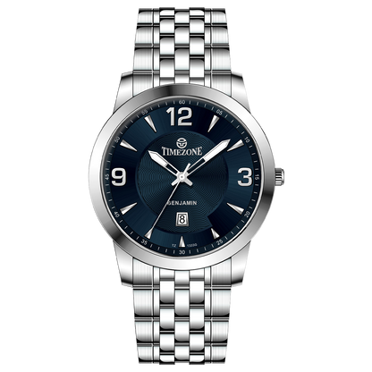 A silver stainless steel Infinity Stratos watch with a stainless steel band and a hardened crystal mineral glass dial.