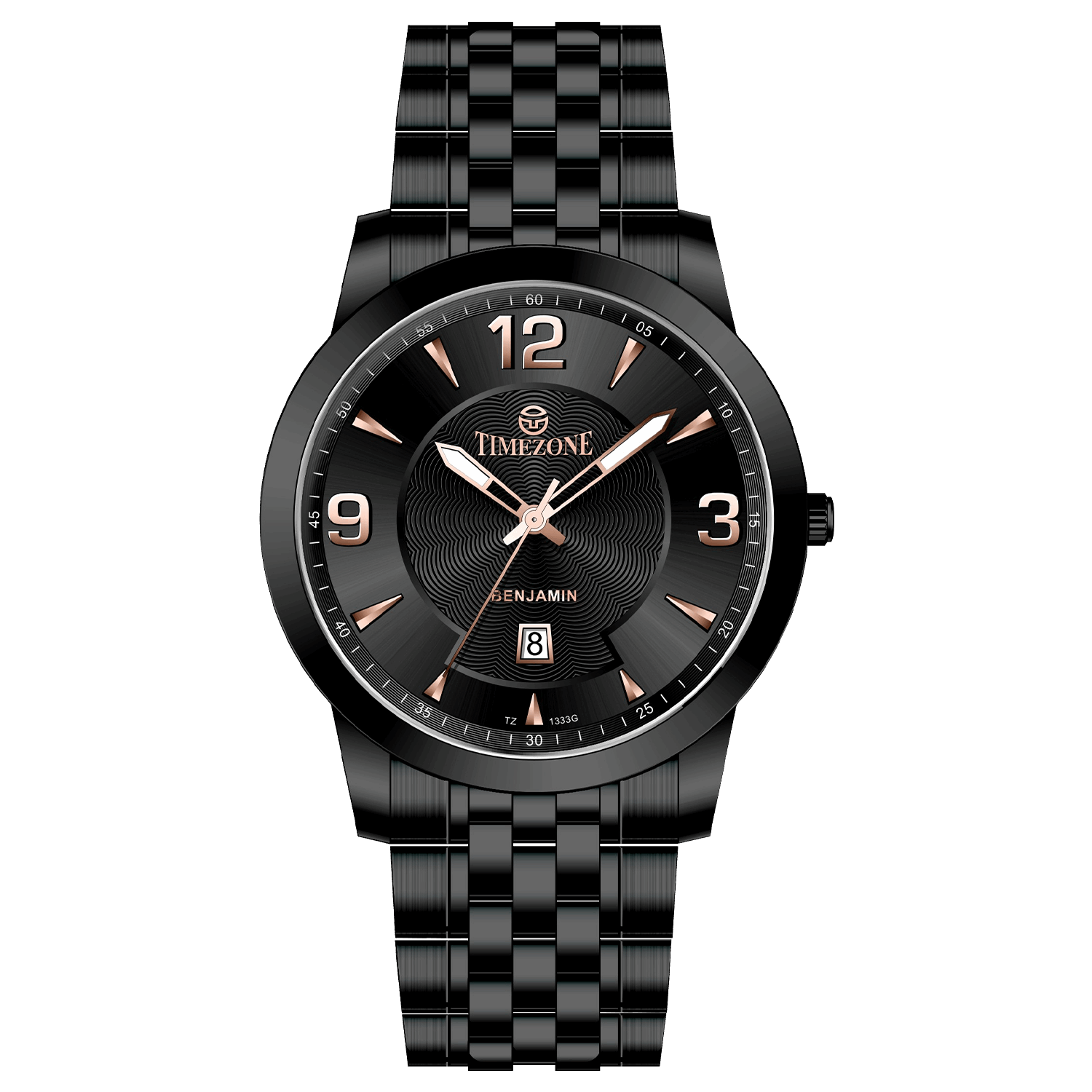 A black TIMEZONE watch with a stainless steel band and a digital display showing the time. Discover timezone watches: elegant branded wrist watches for men in pakistan