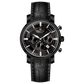 Branded wrist watch for men in pakistan. A black analog watch with a leather band, chronograph features, and a date display.