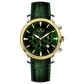 Branded wrist watch for men in pakistan. A stylish men's watch with a gold case, silver dial, and a leather strap.