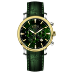 Branded wrist watch for men in pakistan. A stylish men's watch with a gold case, silver dial, and a leather strap.