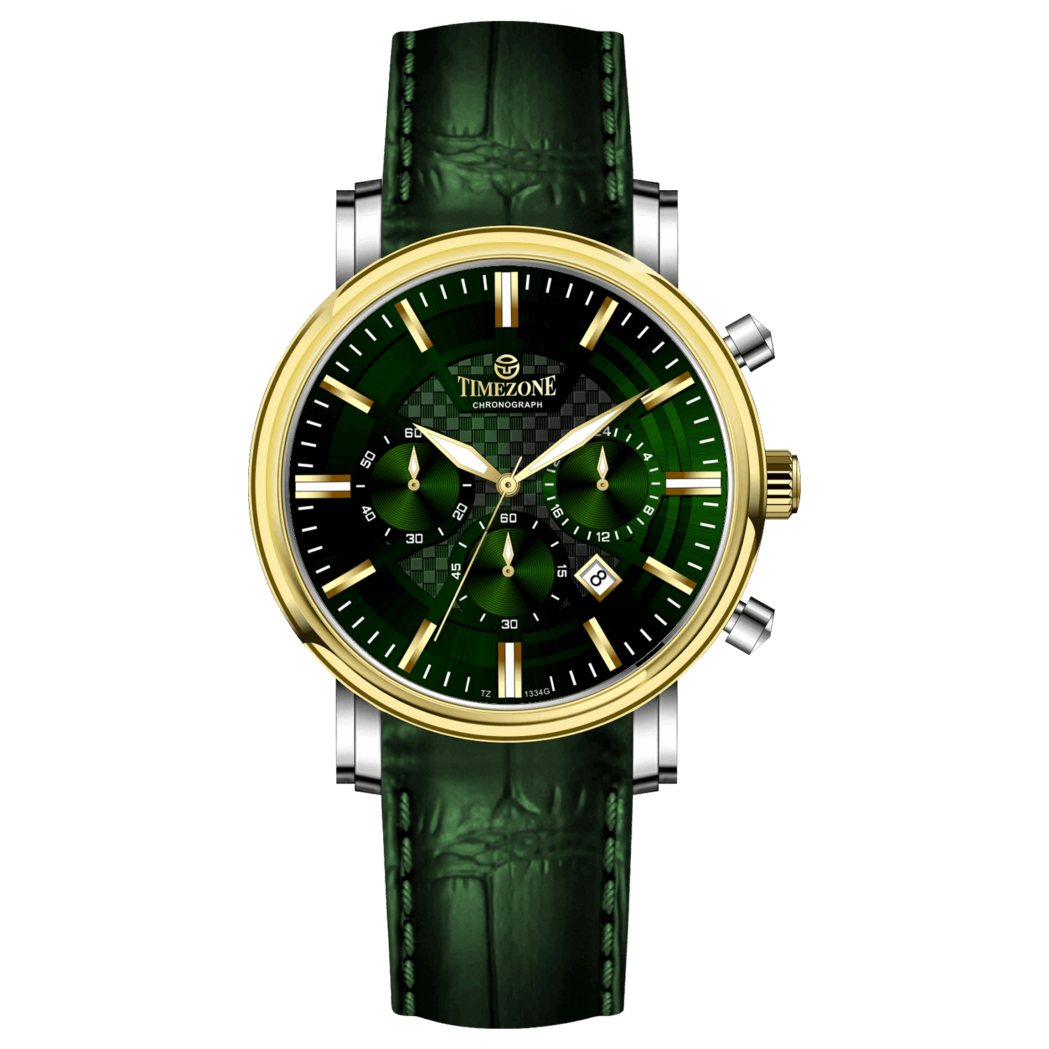 Branded wrist watch for men in pakistan. A stylish men's watch with a gold case, silver dial, and a leather strap.