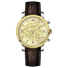 Branded wrist watch for men in pakistan. A stylish men's watch with a gold case, silver dial, and a brown leather strap.