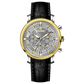 Branded wrist watch for men in pakistan. A stylish men's watch with a gold case, silver dial, and a leather strap.