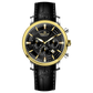 Branded wrist watch for men in pakistan. A stylish men's watch with a gold case, silver dial, and a leather strap.