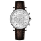 Branded wrist watch for men in pakistan. A silver-colored round analog watch with a brown leather strap and a chronograph function, displayed against a plain background.